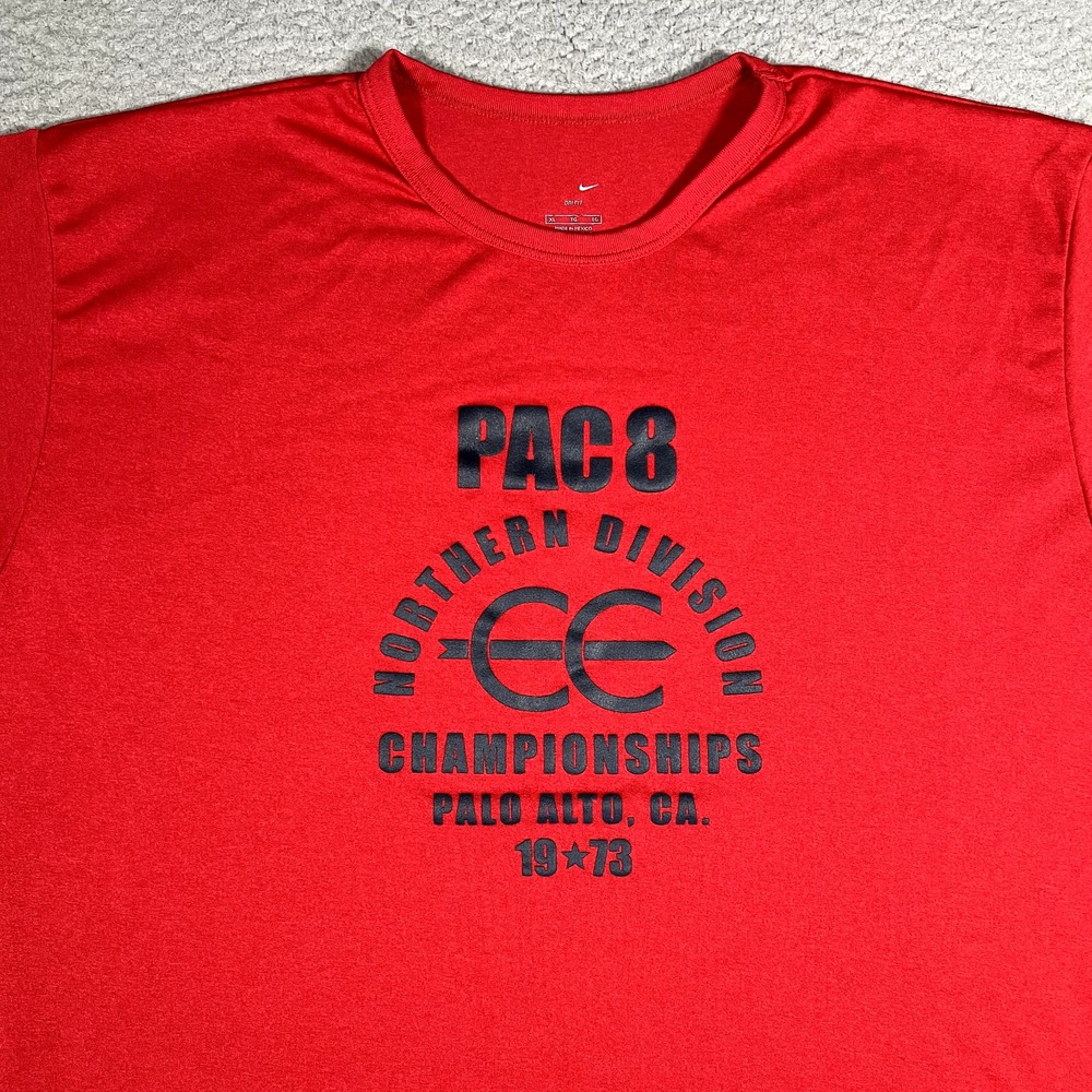 Nike Shirt Mens XL Red PAC8 Norther Division Dri Fit Casual Preppy Stretch Logo‎